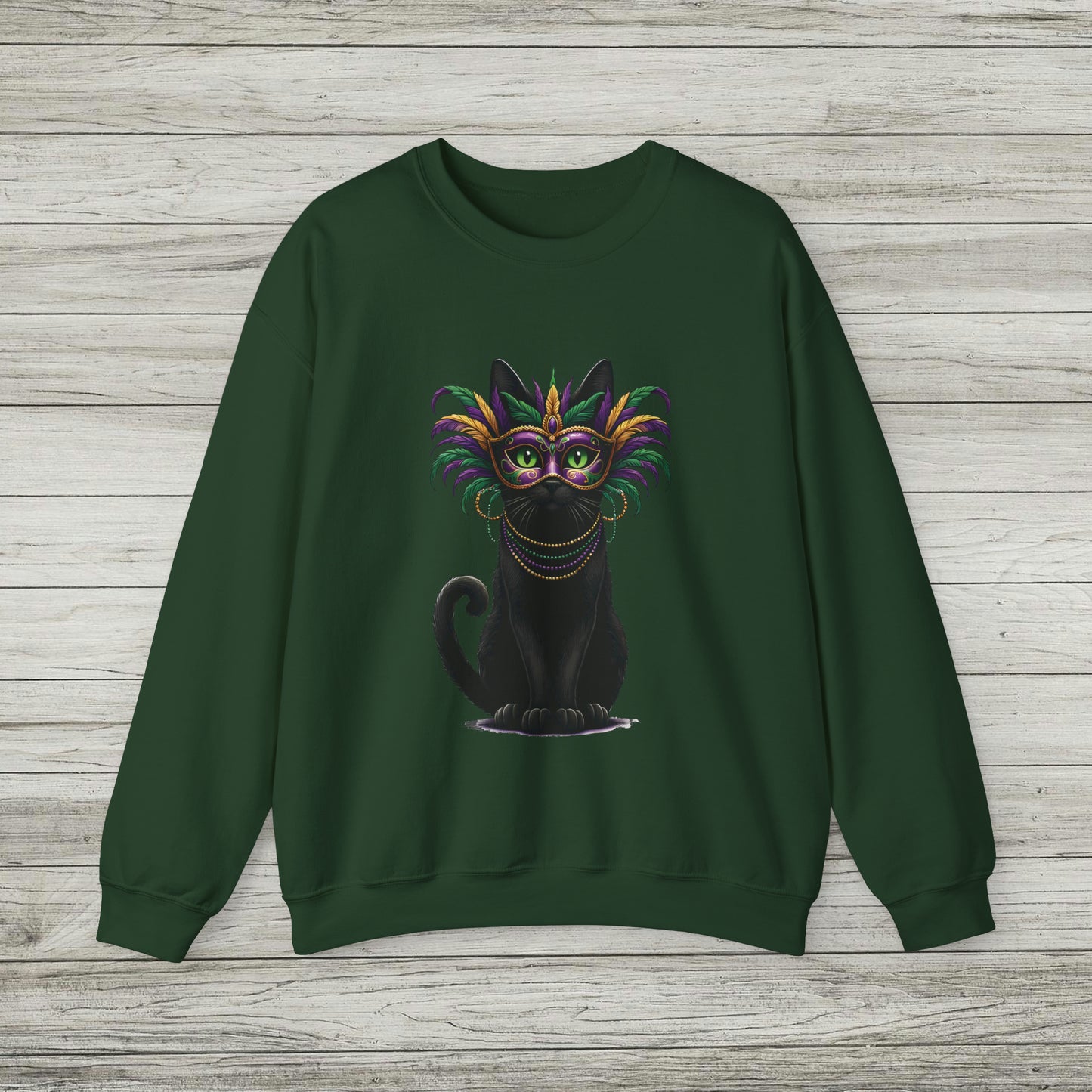 Black Cat Mardi Gras Sweatshirt Masquerade Ball Kitten and Beads Crewneck New Orleans French Quarter NOLA Carnival Parade Cat Shirt