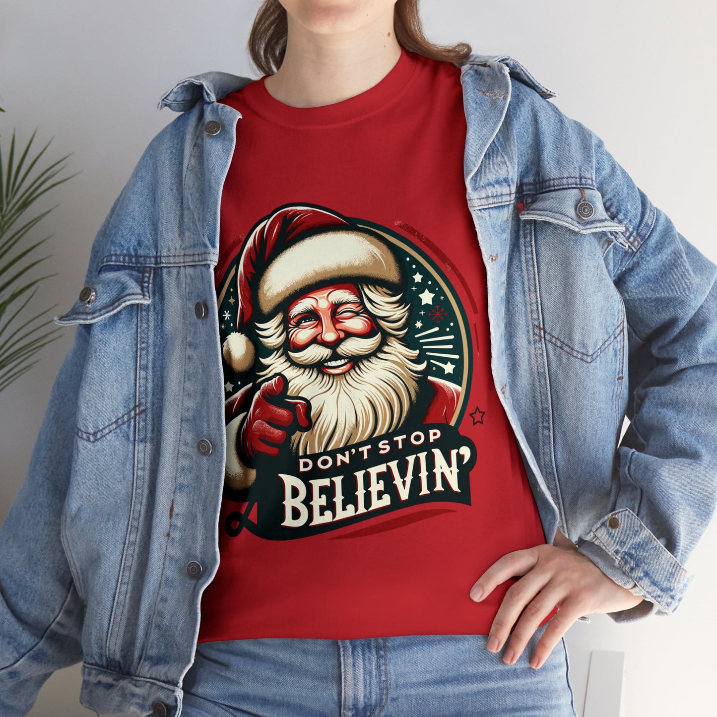 Don't Stop Believin' Santa Heavy Cotton Tee