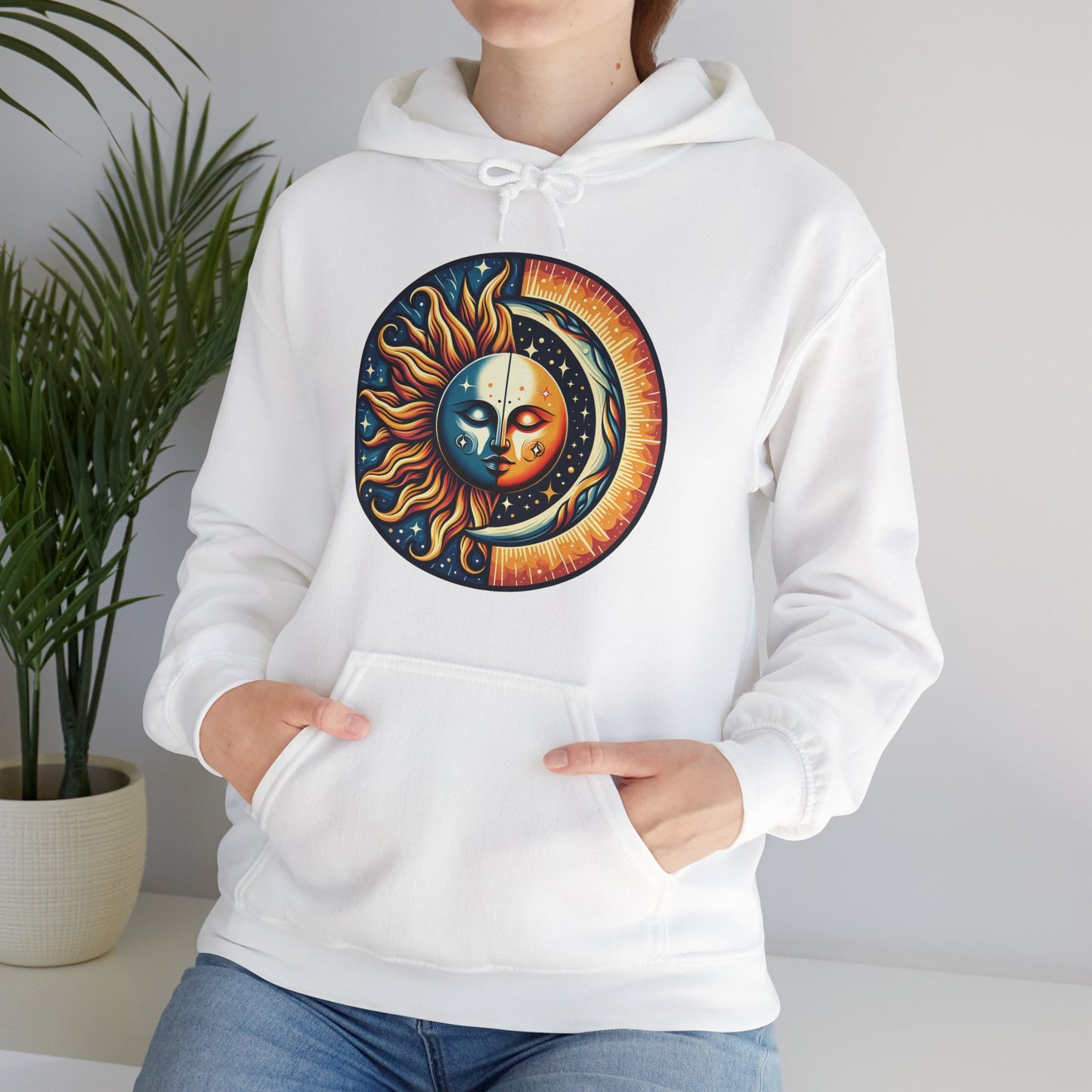 Celestial Sun Moon Hoodie, Mystic Festival Sweatshirt, Colorful Boho Bohemian Aesthetic Sweater Hooded Sweatshirt