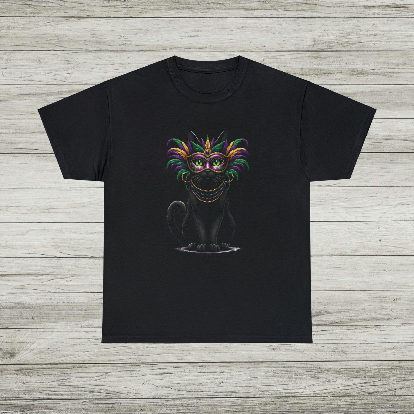 Black Cat Mardi Gras T-Shirt Masquerade Ball Kitten and Beads Tee New Orleans French Quarter NOLA Carnival Parade Cat