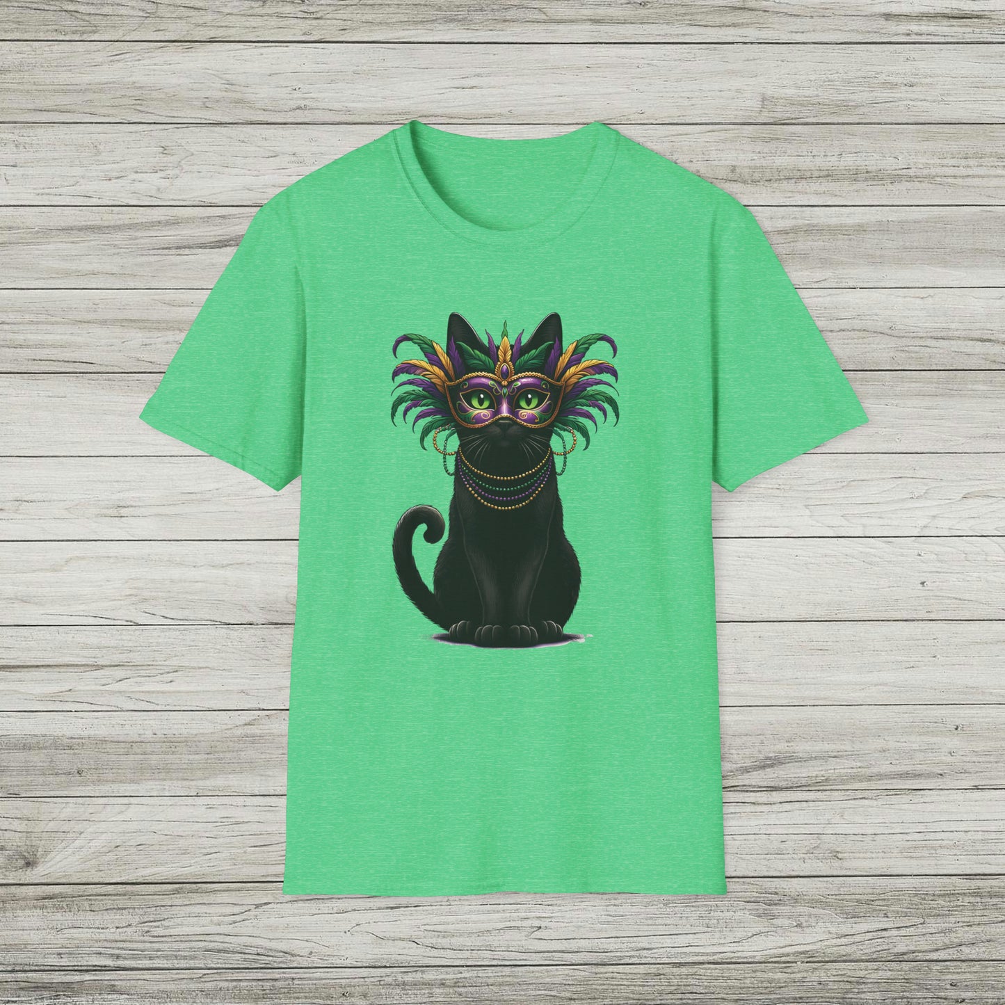 Black Cat Mardi Gras T-Shirt Masquerade Ball Kitten and Beads Tee New Orleans French Quarter NOLA Carnival Parade Cat