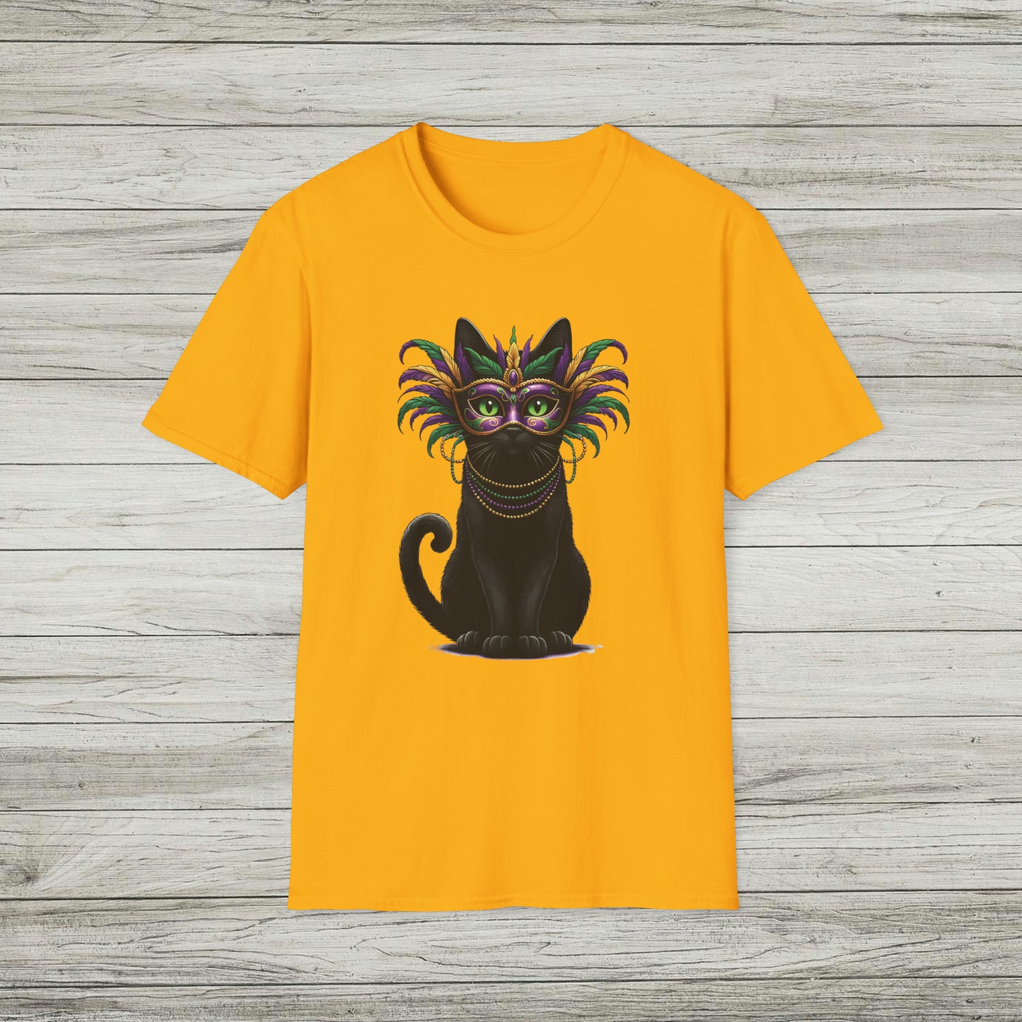 Black Cat Mardi Gras T-Shirt Masquerade Ball Kitten and Beads Tee New Orleans French Quarter NOLA Carnival Parade Cat