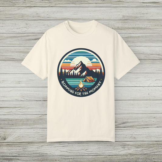 Camping Roaming Garment Dyed T-Shirt, Outdoor Adventures Tee, Retro Campfire TShirt, Gift for Camper Nature Wilderness Lovers
