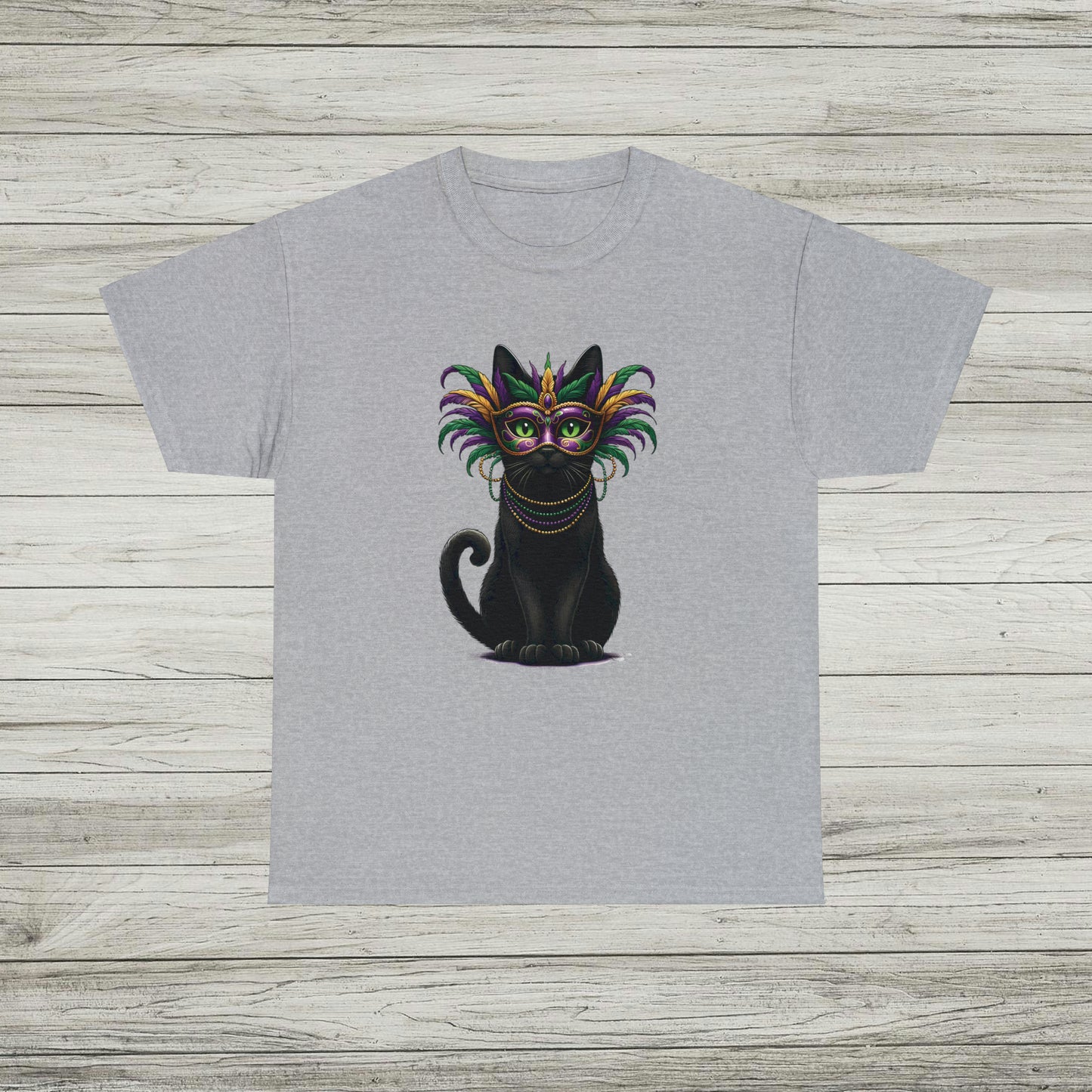 Black Cat Mardi Gras T-Shirt Masquerade Ball Kitten and Beads Tee New Orleans French Quarter NOLA Carnival Parade Cat