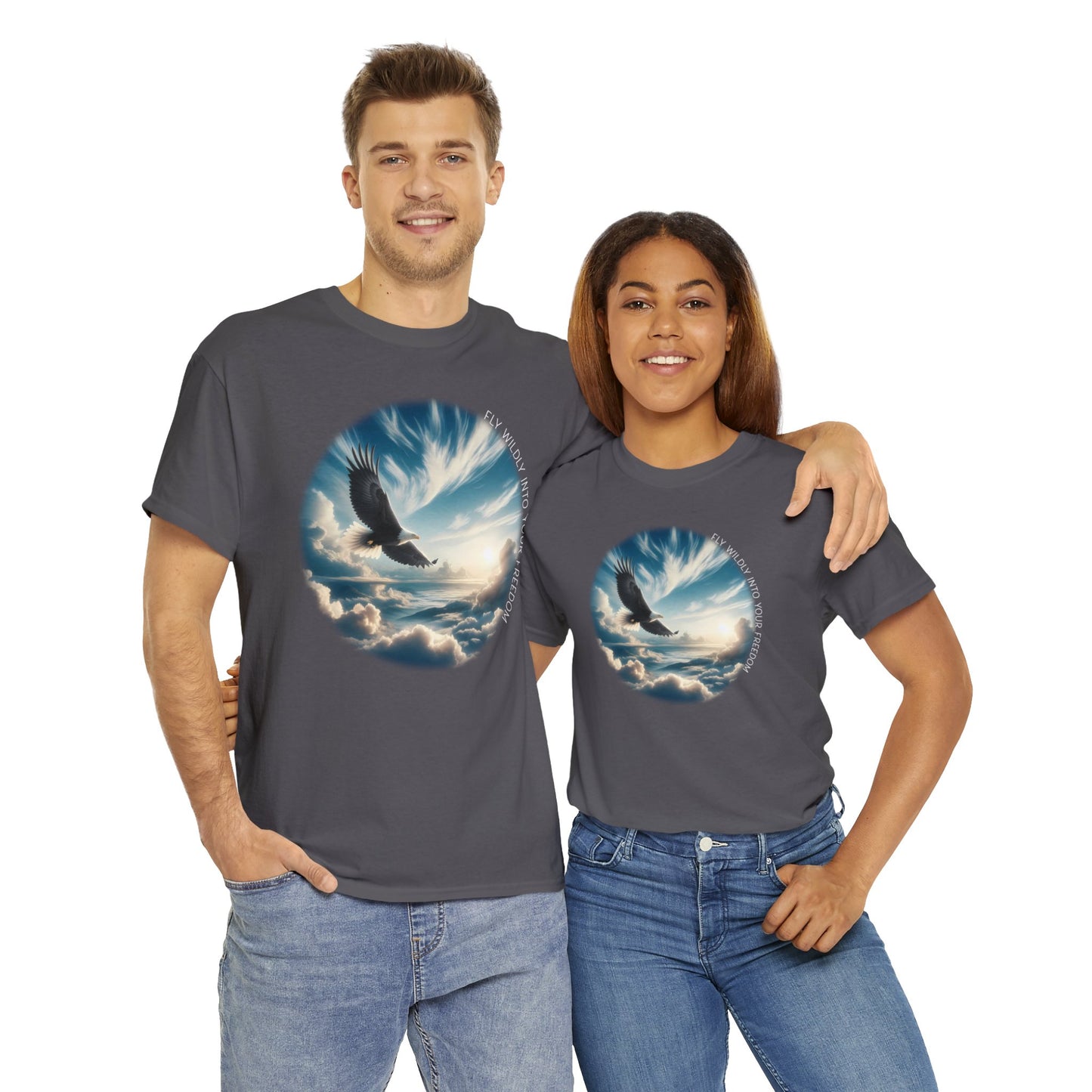 Fly Wildly Into Your Freedom Cotton Tee, Soaring Eagle in the Sky, Nature Lover T-Shirt