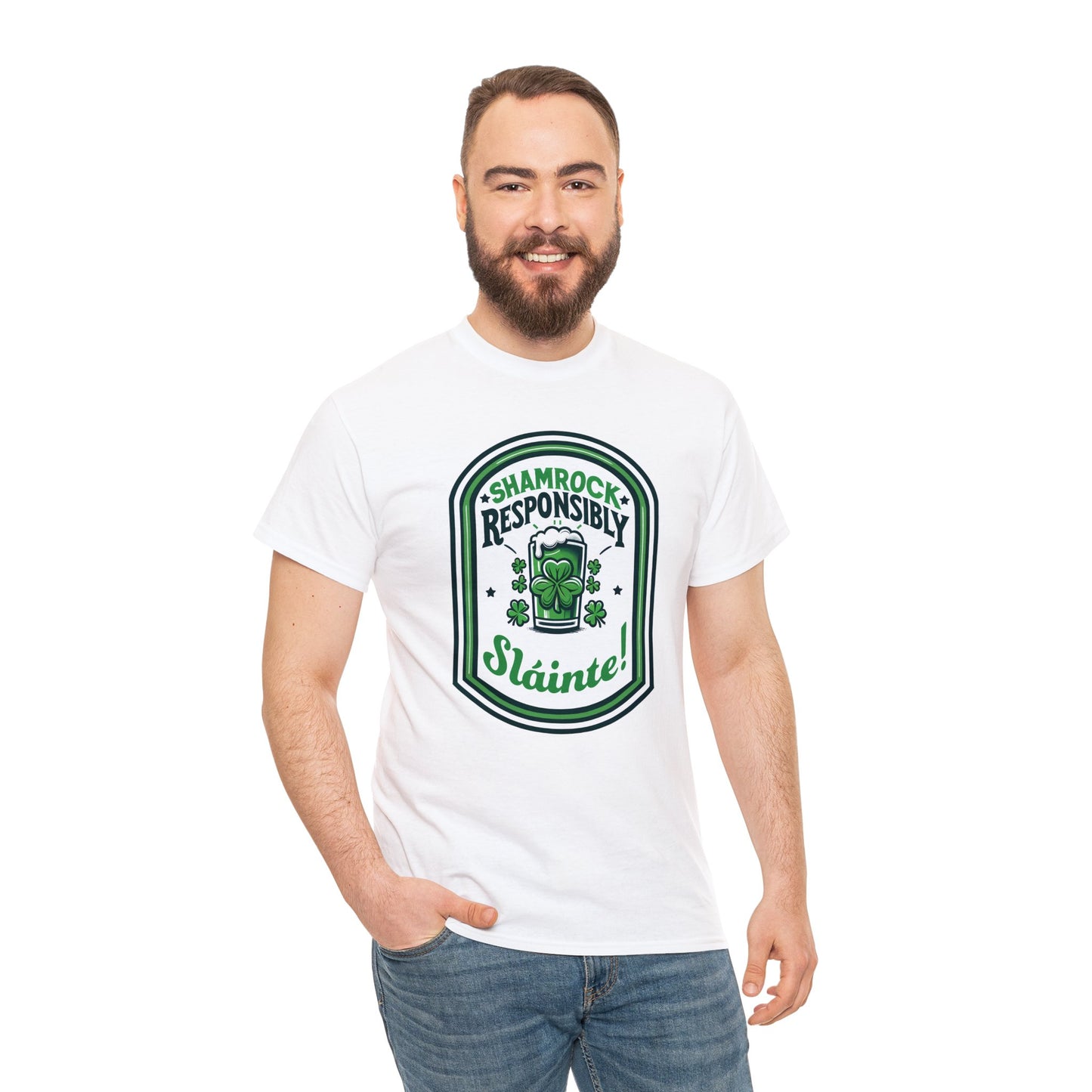 Shamrock Responsibly Slainte T-Shirt, St. Patrick's Day Tee, Lucky Funny Beer Drinking Shirt