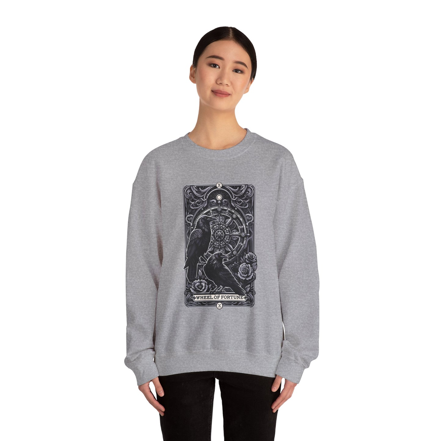 Gothic Crow Tarot Card Wheel of Fortune Lucky Crewneck Sweatshirt