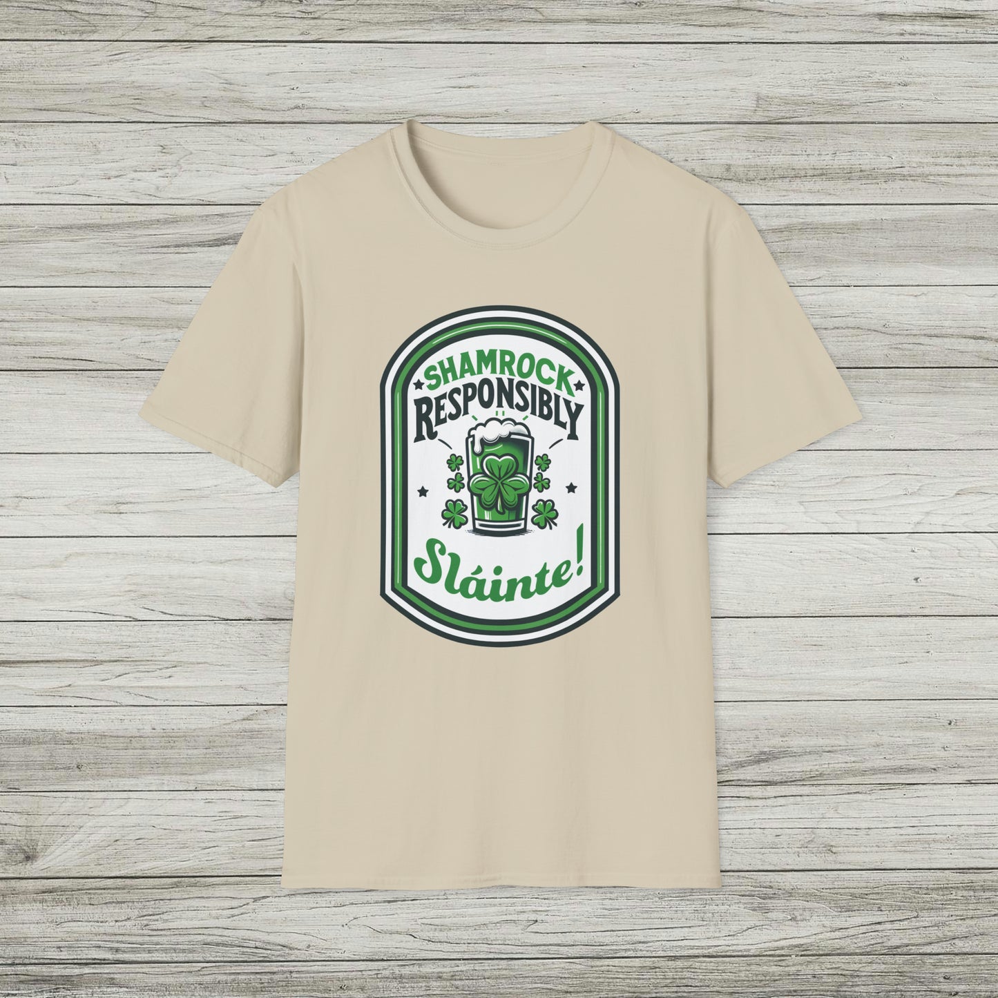 Shamrock Responsibly Slainte Softstyle T-Shirt, St. Patrick's Day Tee, Funny Lucky Beer Drinking TShirt