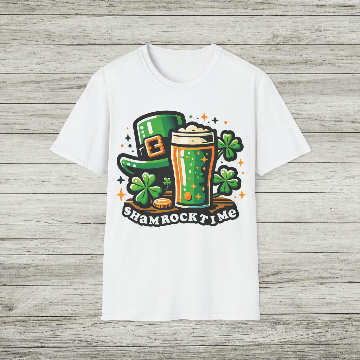 Shamrock Time Softstyle T-Shirt, St. Patrick's Day Tee, Funny Lucky Beer Drinking TShirt, Good Craic