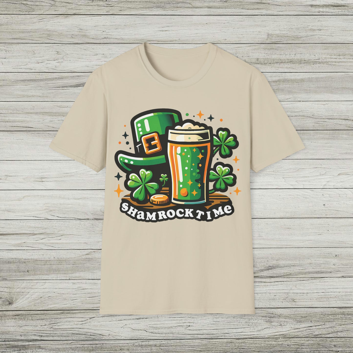 Shamrock Time Softstyle T-Shirt, St. Patrick's Day Tee, Funny Lucky Beer Drinking TShirt, Good Craic