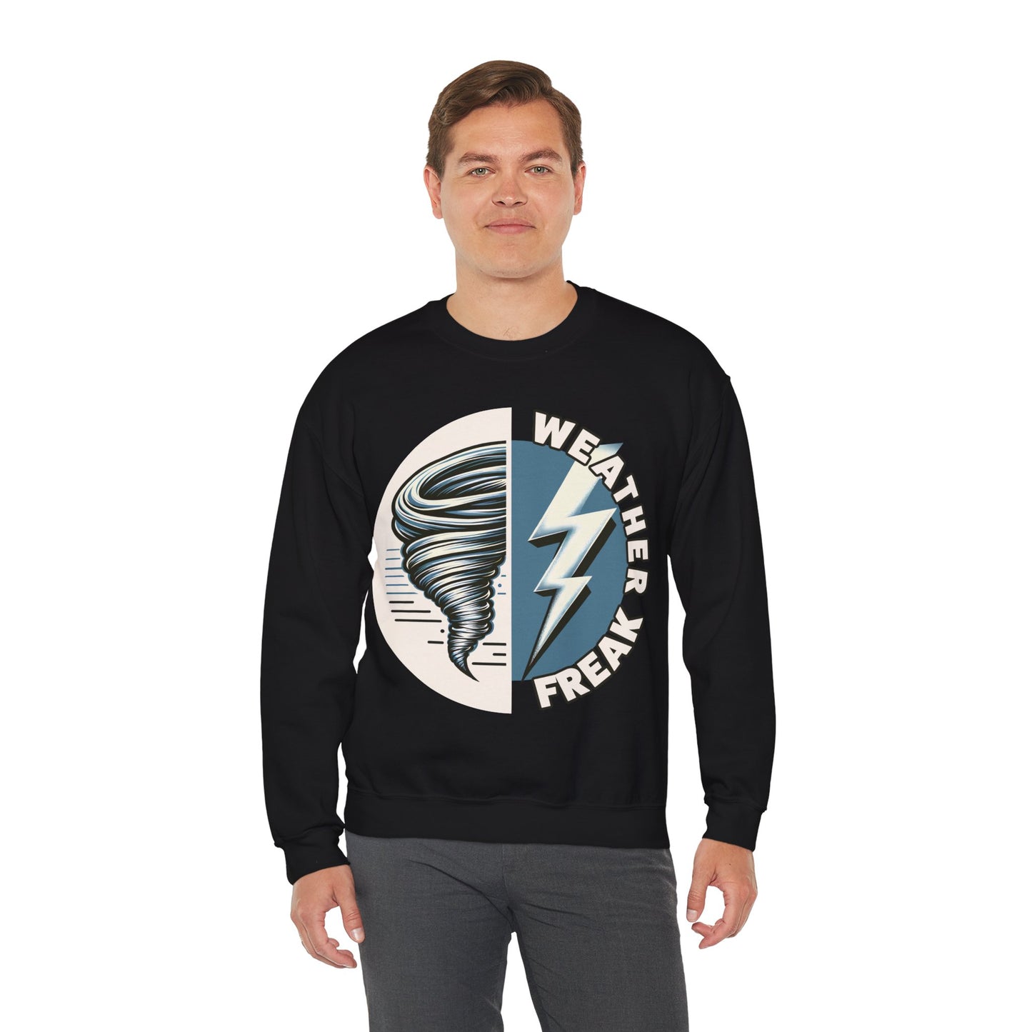 Weather Freak Storm Chaser Crewneck Sweatshirt, Tornado Sweater, Lightning Bolt Meteorology WX Science Nerd Sweatshirt