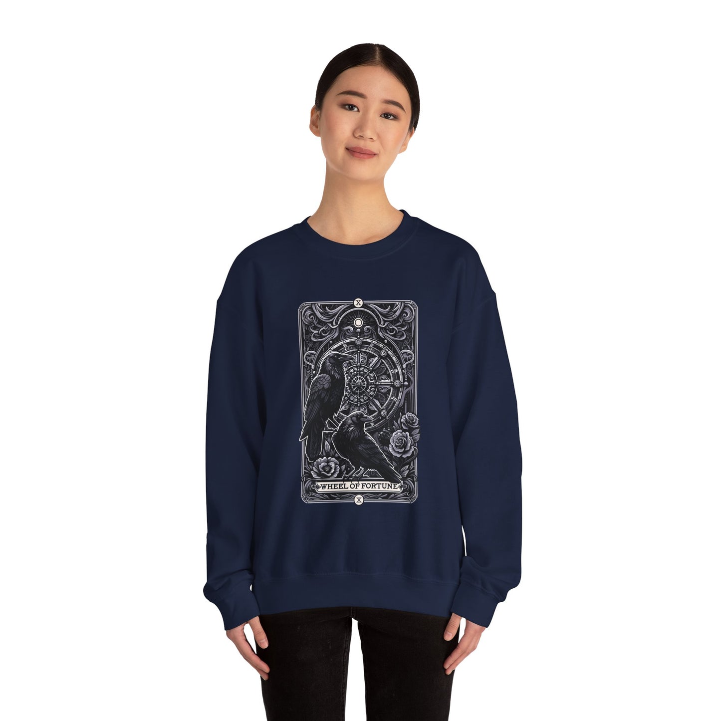 Gothic Crow Tarot Card Wheel of Fortune Lucky Crewneck Sweatshirt