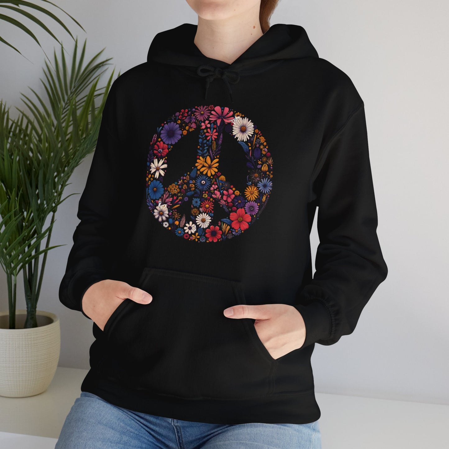 Wildflower Peace Sign Hoodie, Flower Boho Hooded Sweatshirt, Hippie Earth Day Shirt