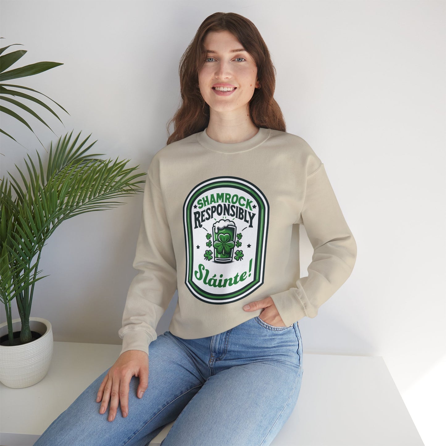 Shamrock Responsibly Slainte Sweatshirt, St. Patrick's Day Crewneck, Funny Lucky Beer Drinking Shirt