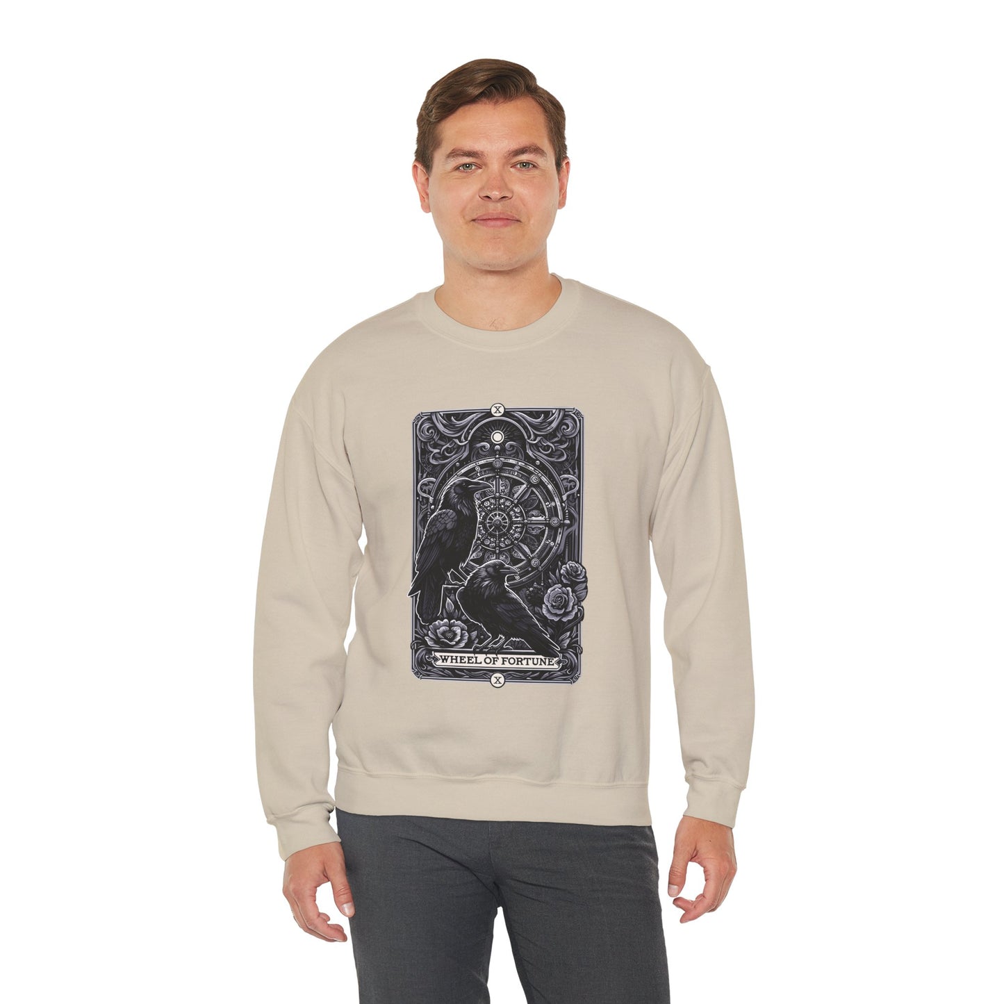 Gothic Crow Tarot Card Wheel of Fortune Lucky Crewneck Sweatshirt