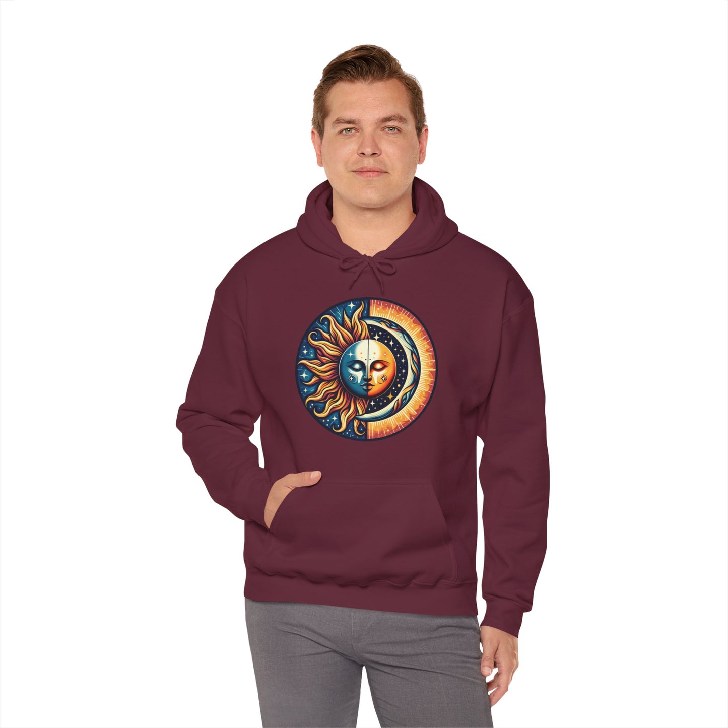 Celestial Sun Moon Hoodie, Mystic Festival Sweatshirt, Colorful Boho Bohemian Aesthetic Sweater Hooded Sweatshirt