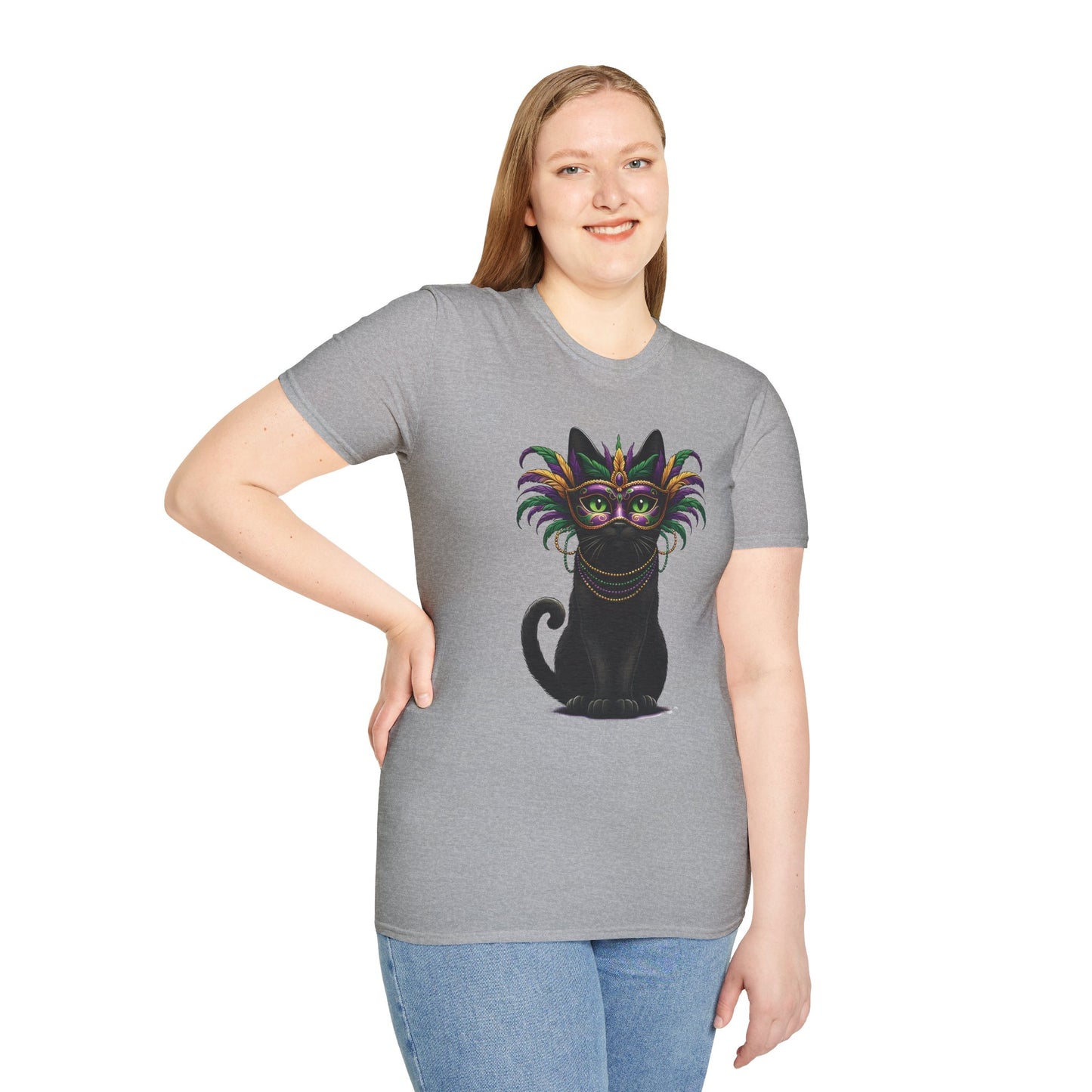 Black Cat Mardi Gras T-Shirt Masquerade Ball Kitten and Beads Tee New Orleans French Quarter NOLA Carnival Parade Cat