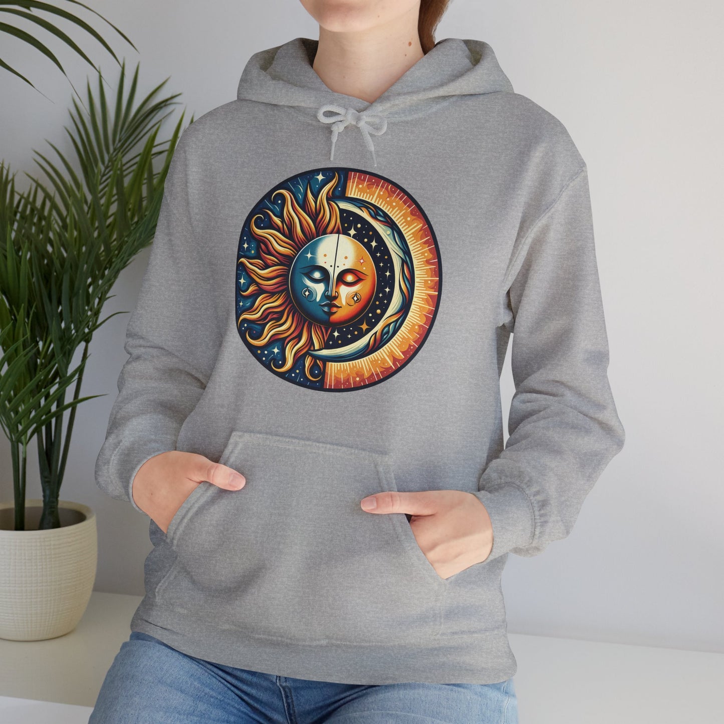 Celestial Sun Moon Hoodie, Mystic Festival Sweatshirt, Colorful Boho Bohemian Aesthetic Sweater Hooded Sweatshirt