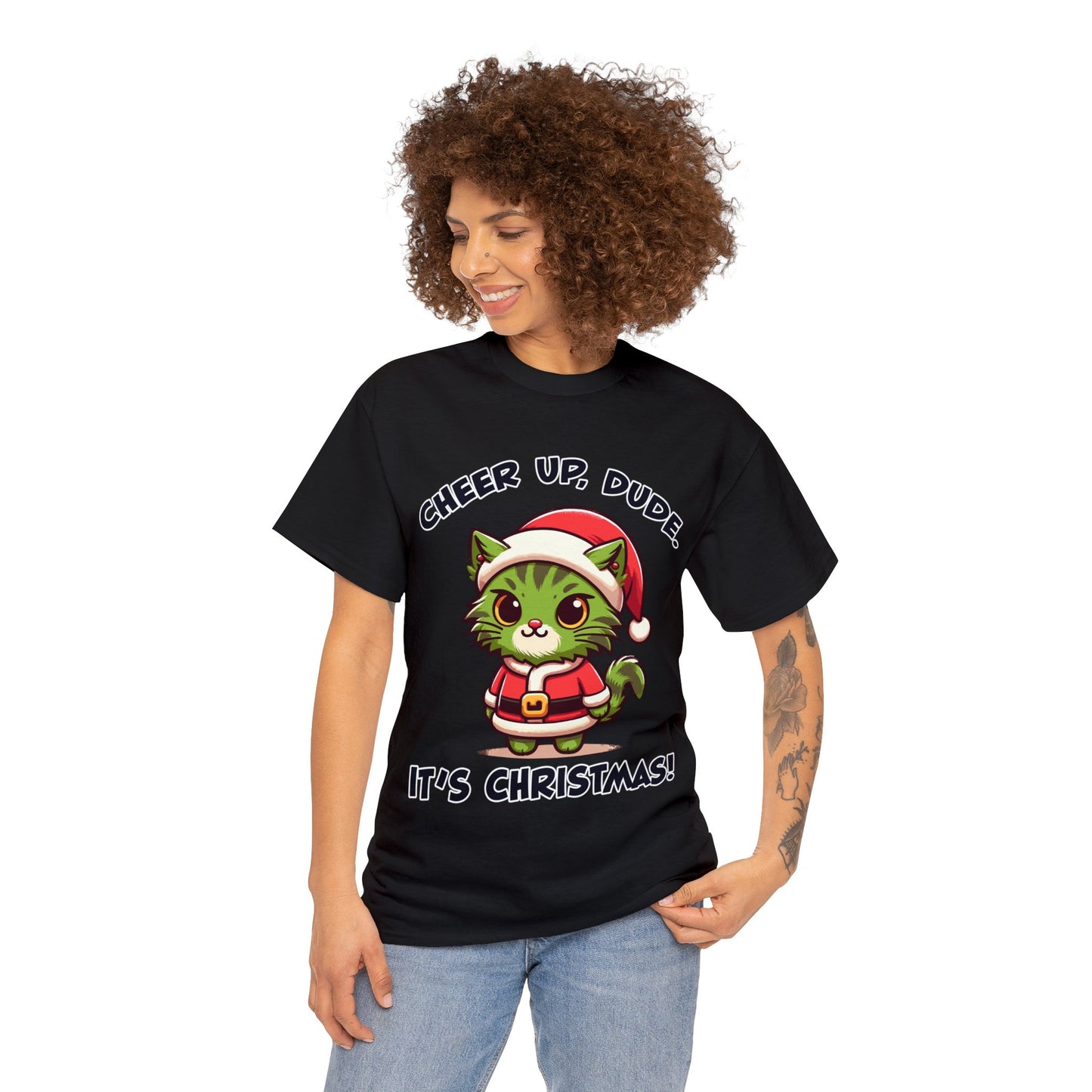 Cheer Up Dude Christmas Unisex Heavy Cotton Tee