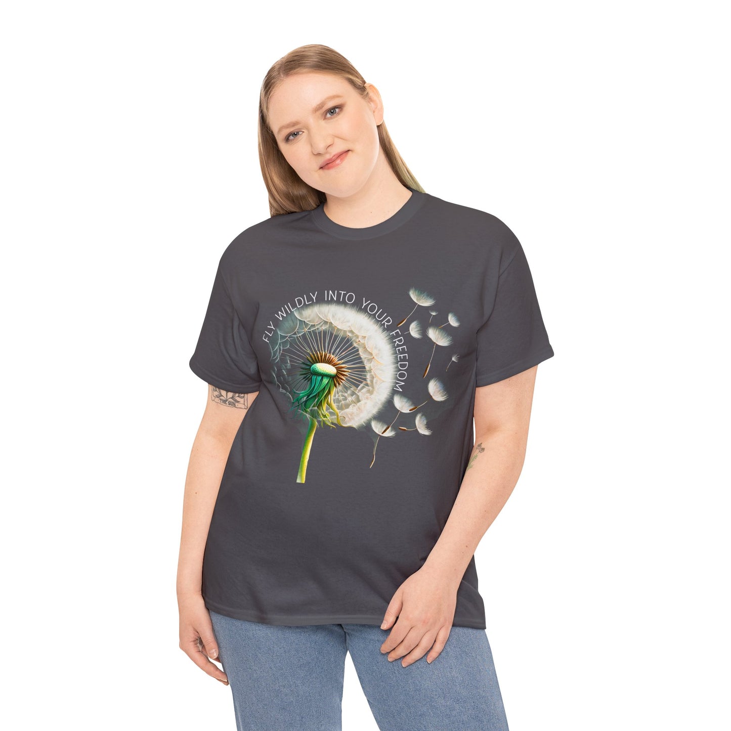 Dandelion Fly Wildly Into Your Freedom Cotton Tee, Blowing Dandelion Seeds, Nature Lover T-Shirt