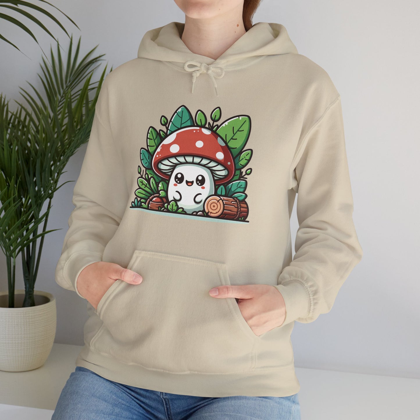 Happy Mushroom Hoodie, Shroom in the Forest Hooded Sweatshirt, Retro Hippie Fungi Shirt