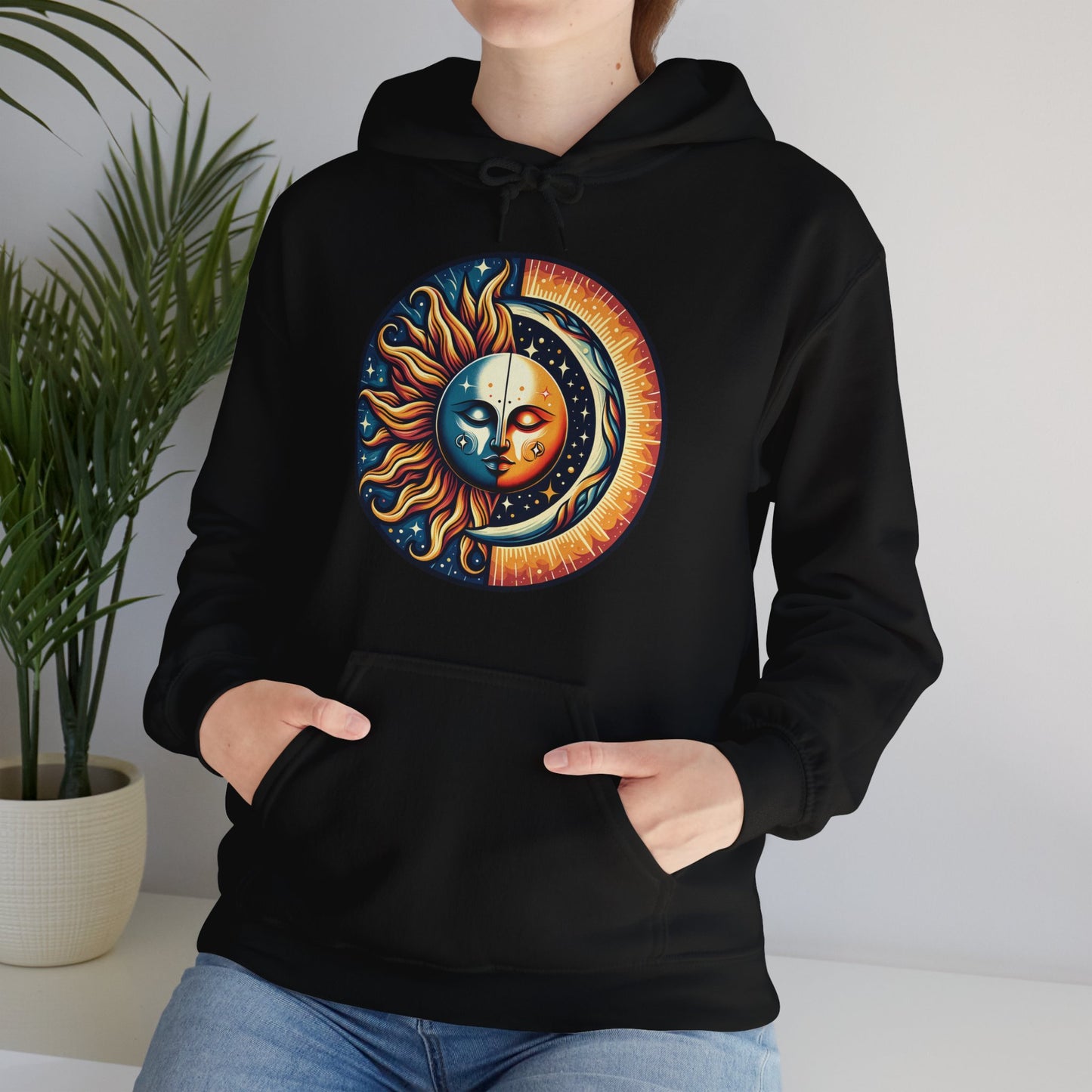 Celestial Sun Moon Hoodie, Mystic Festival Sweatshirt, Colorful Boho Bohemian Aesthetic Sweater Hooded Sweatshirt