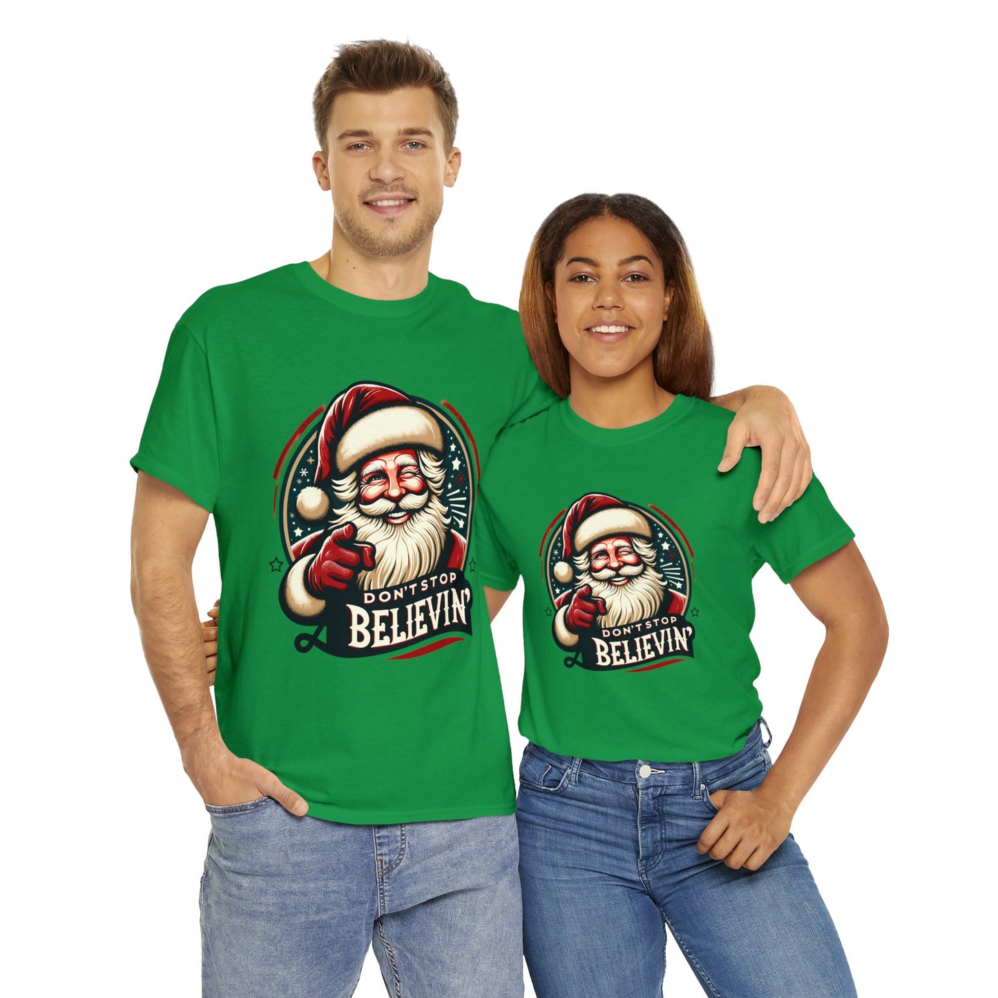 Don't Stop Believin' Santa Heavy Cotton Tee