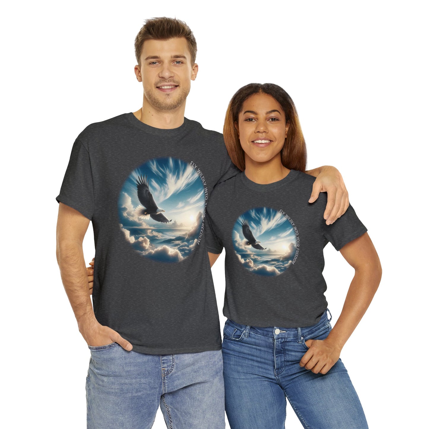 Fly Wildly Into Your Freedom Cotton Tee, Soaring Eagle in the Sky, Nature Lover T-Shirt