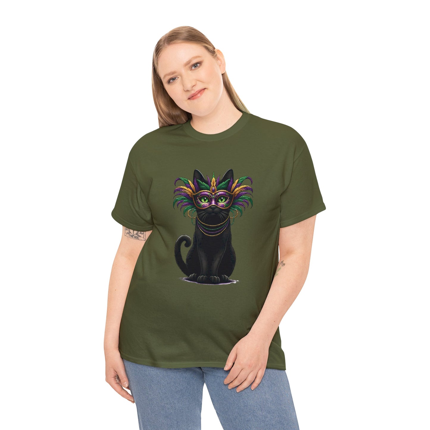 Black Cat Mardi Gras T-Shirt Masquerade Ball Kitten and Beads Tee New Orleans French Quarter NOLA Carnival Parade Cat