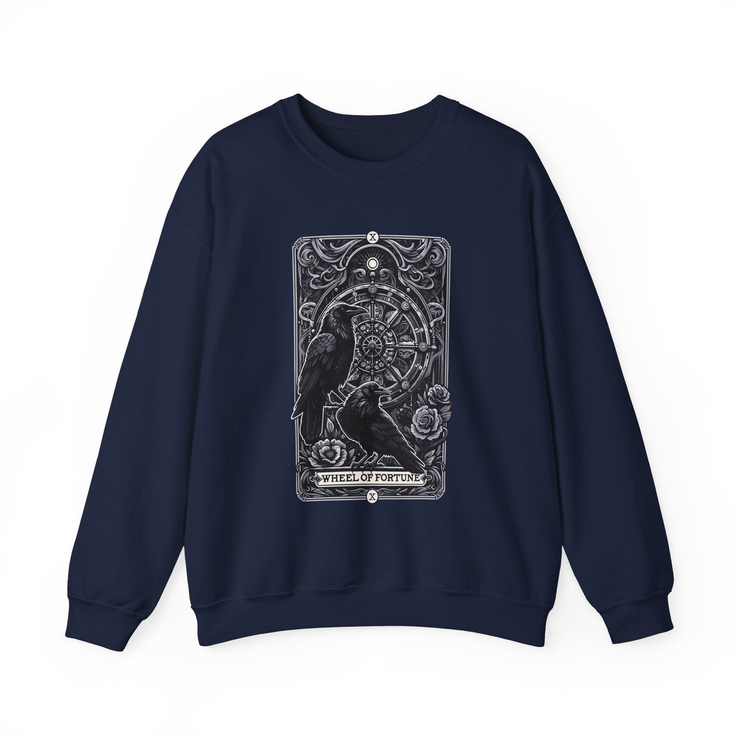 Gothic Crow Tarot Card Wheel of Fortune Lucky Crewneck Sweatshirt