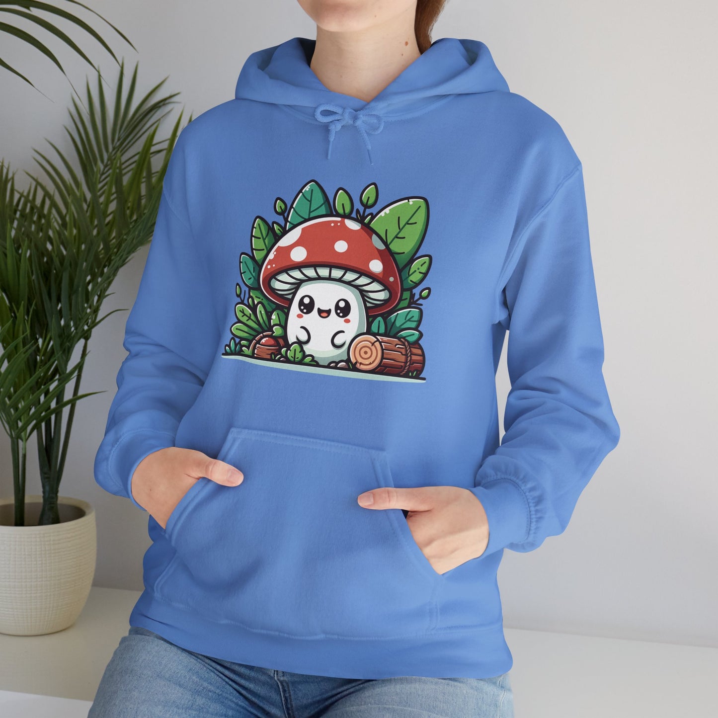 Happy Mushroom Hoodie, Shroom in the Forest Hooded Sweatshirt, Retro Hippie Fungi Shirt