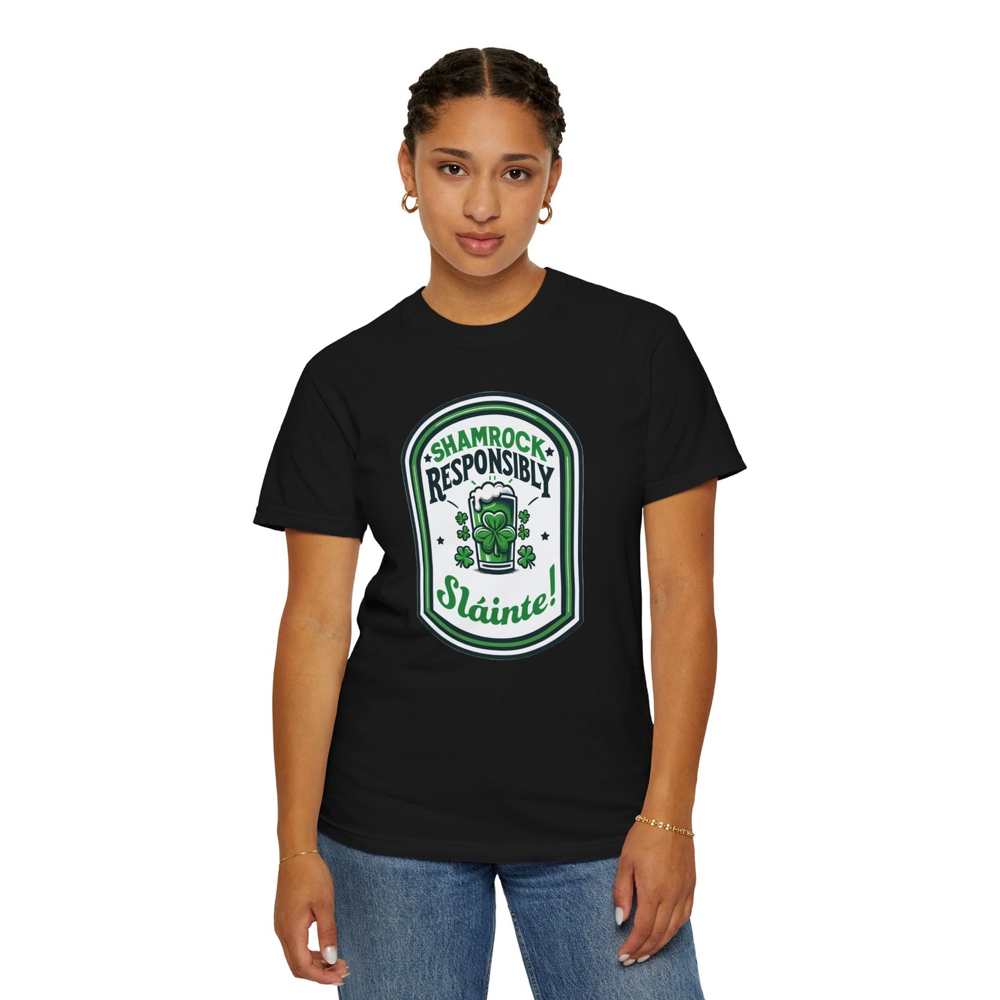 Shamrock Responsibly Slainte Garment-Dyed T-shirt, St. Patrick's Day Tee, Lucky Funny Beer Drinking Shirt