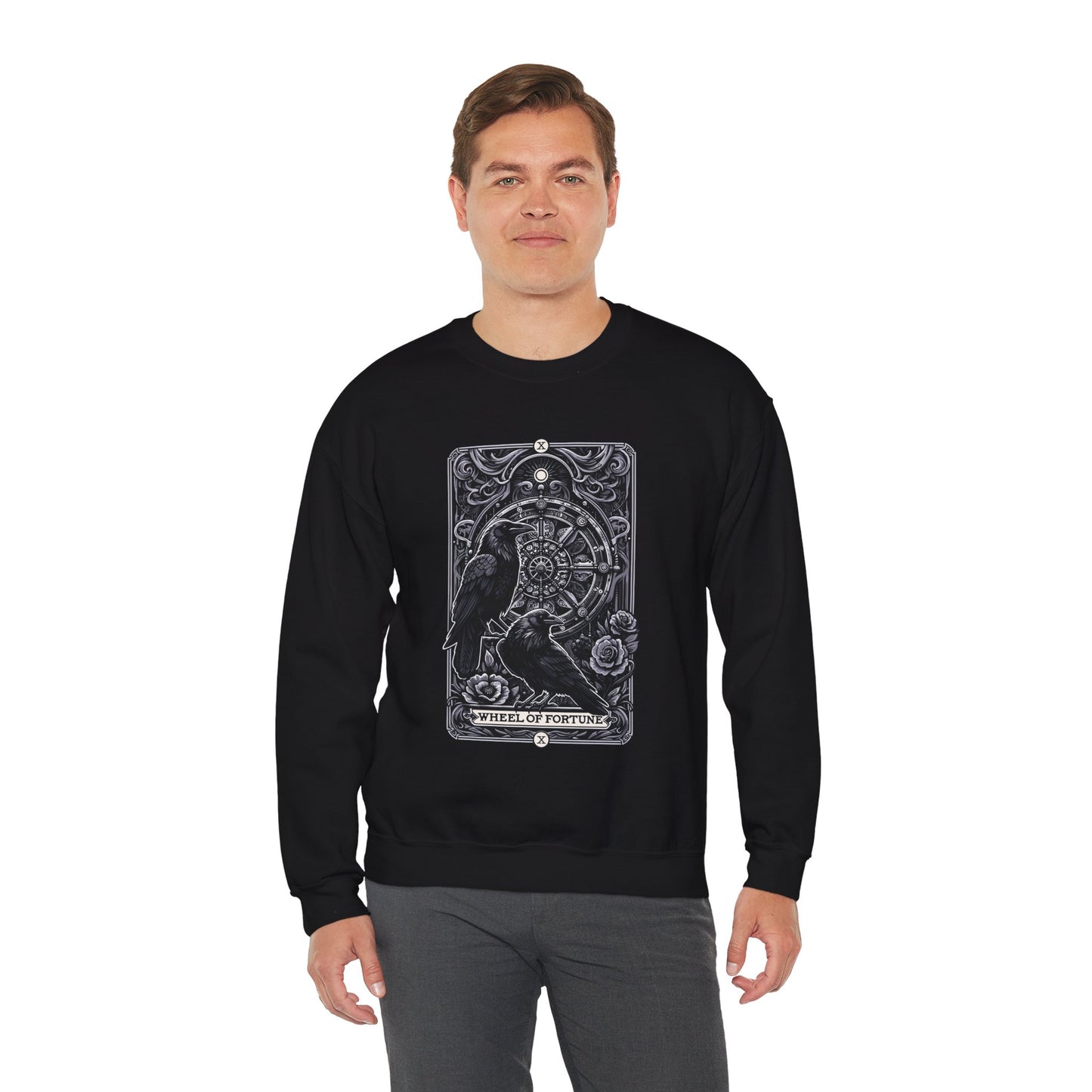 Gothic Crow Tarot Card Wheel of Fortune Lucky Crewneck Sweatshirt