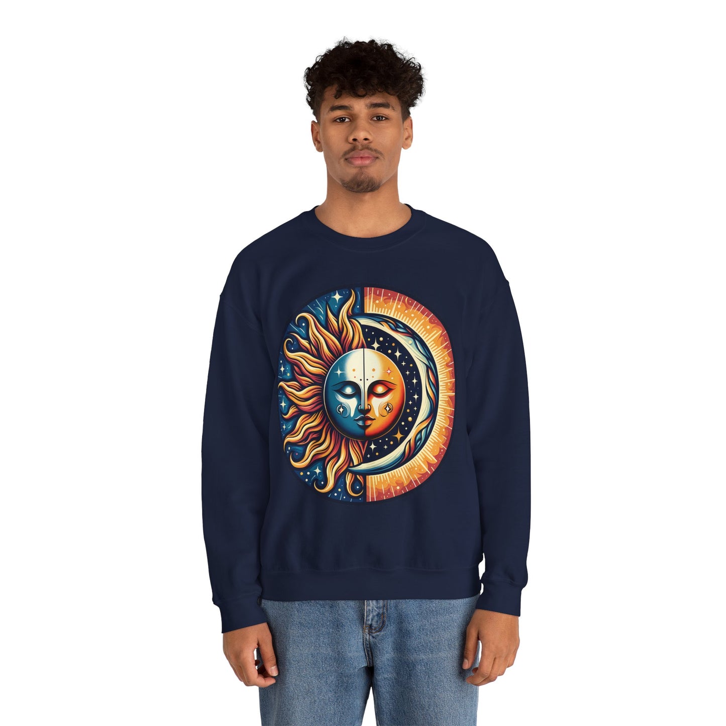 Celestial Sun Moon Crewneck Sweatshirt, Mystic Festival Sweater, Colorful Boho Bohemian Aesthetic Sweatshirt