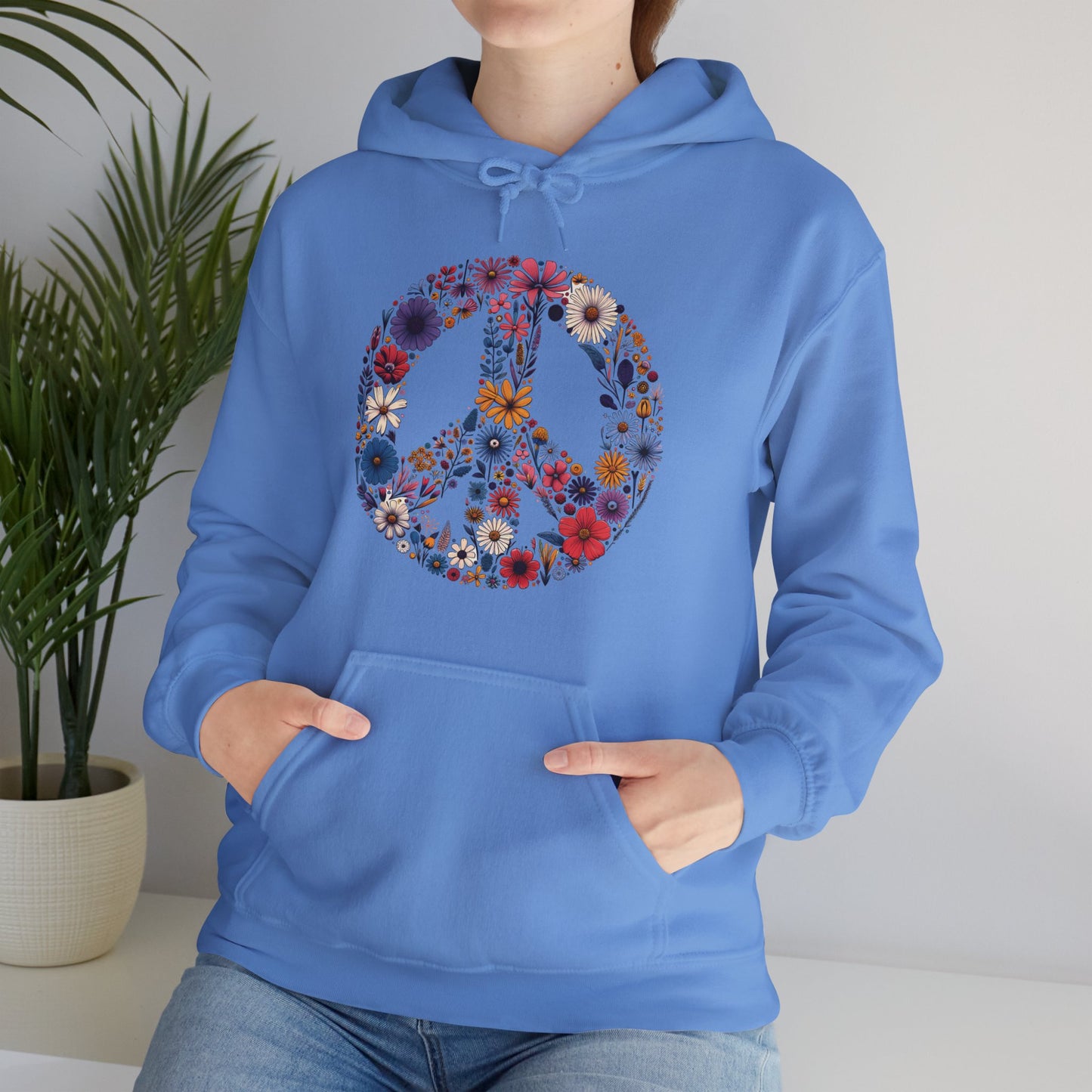 Wildflower Peace Sign Hoodie, Flower Boho Hooded Sweatshirt, Hippie Earth Day Shirt