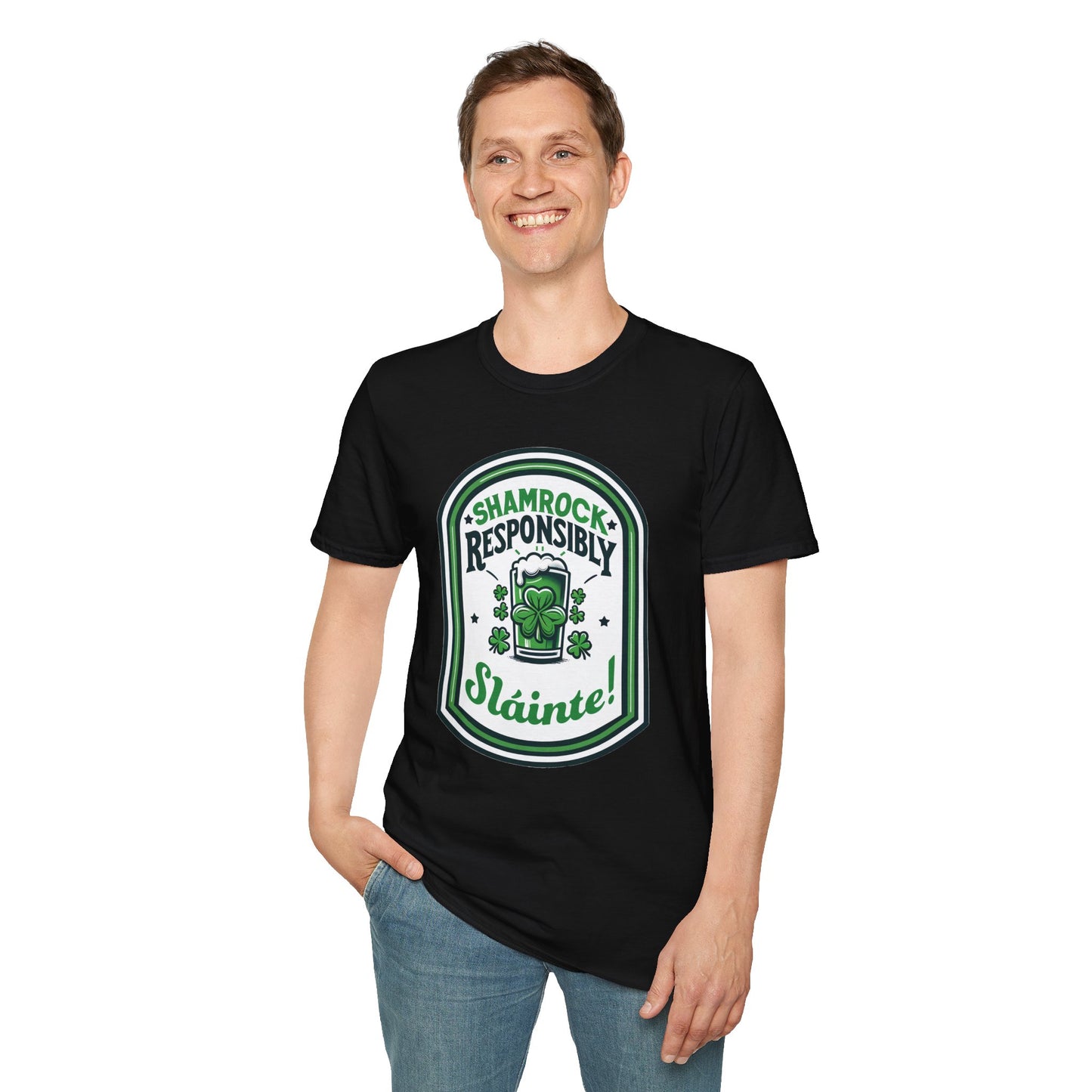 Shamrock Responsibly Slainte Softstyle T-Shirt, St. Patrick's Day Tee, Funny Lucky Beer Drinking TShirt