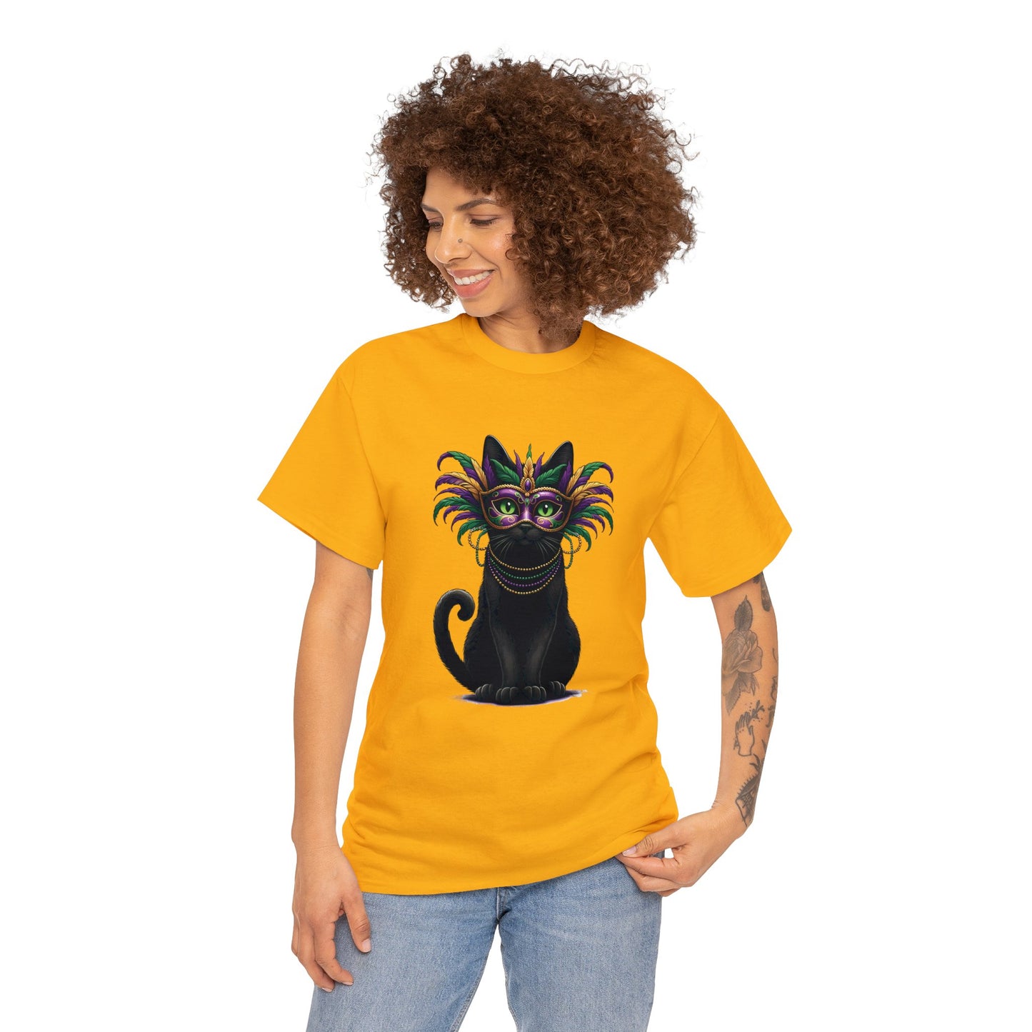 Black Cat Mardi Gras T-Shirt Masquerade Ball Kitten and Beads Tee New Orleans French Quarter NOLA Carnival Parade Cat