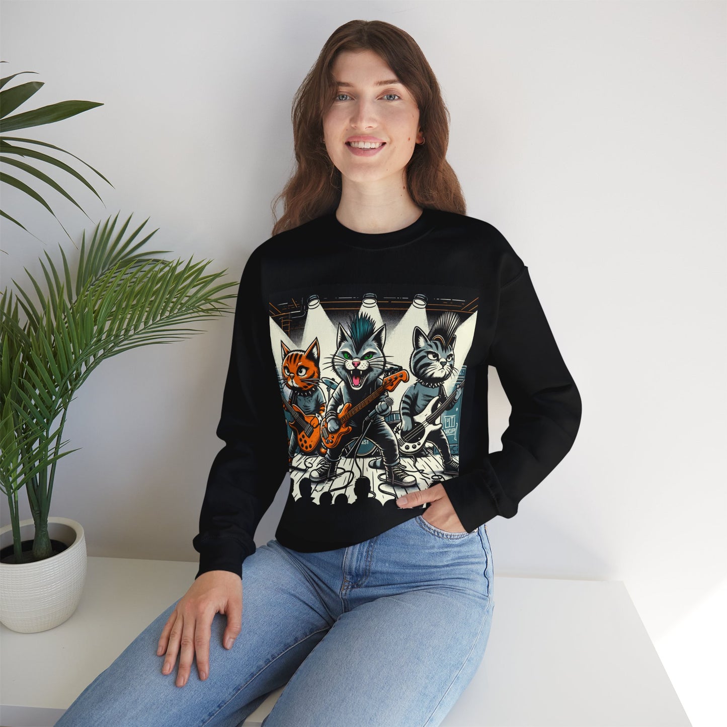 Punk Rock Band Cats Bootleg Style Concert Crewneck Sweatshirt