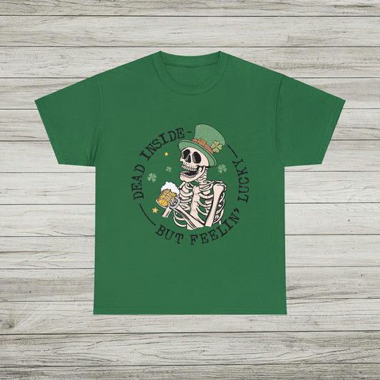 Dead Inside But Feeling Lucky T-Shirt, St. Patrick's Day Tee, Punk Style Funny Beer Drinking Shirt