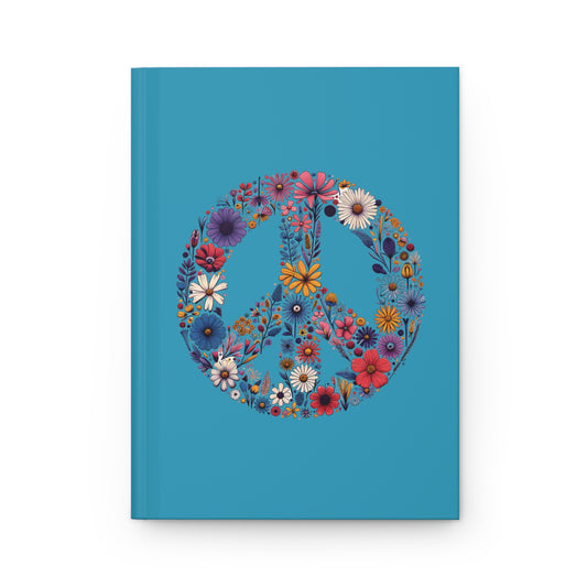 Wildflower Peace Sign Blue Matte Hardcover Journal , Blank Book for Ideas and Planning, Lined Notebook Diary Log