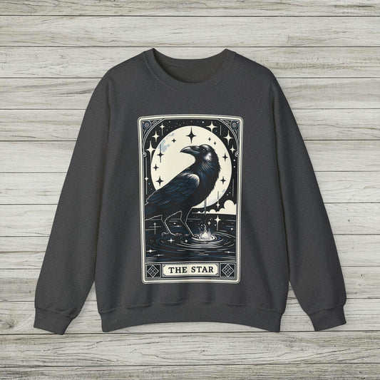 Gothic Crow Tarot Card The Star Inspirational Optimistic Night Sky Crewneck Sweatshirt