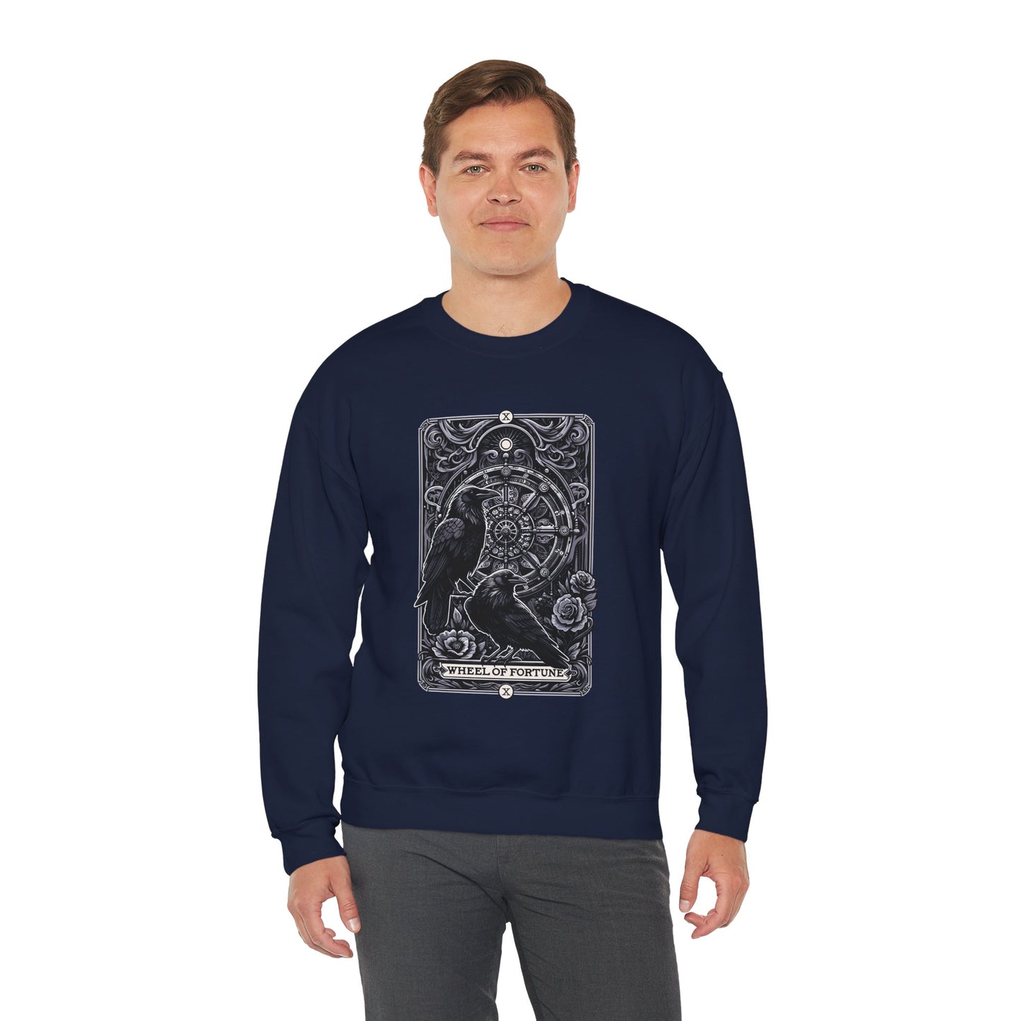 Gothic Crow Tarot Card Wheel of Fortune Lucky Crewneck Sweatshirt