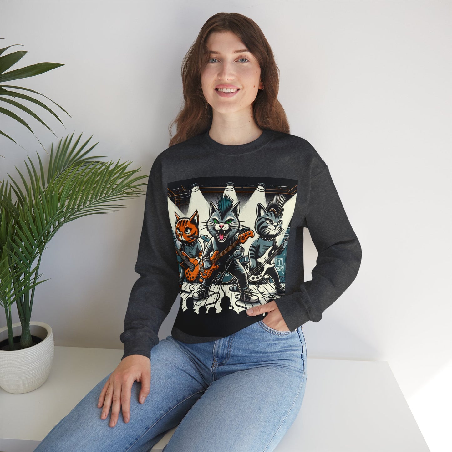 Punk Rock Band Cats Bootleg Style Concert Crewneck Sweatshirt