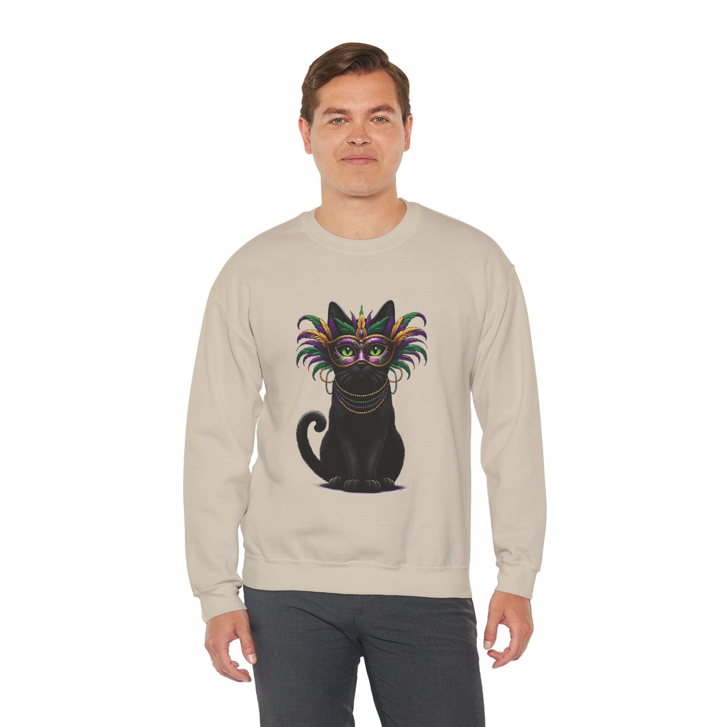 Black Cat Mardi Gras Sweatshirt Masquerade Ball Kitten and Beads Crewneck New Orleans French Quarter NOLA Carnival Parade Cat Shirt