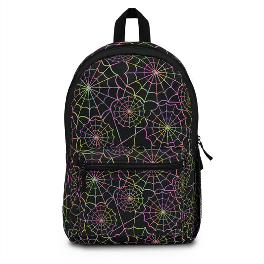 Rainbow Spider Webs Backpack, Neon Web, Spooky Back to School Bag