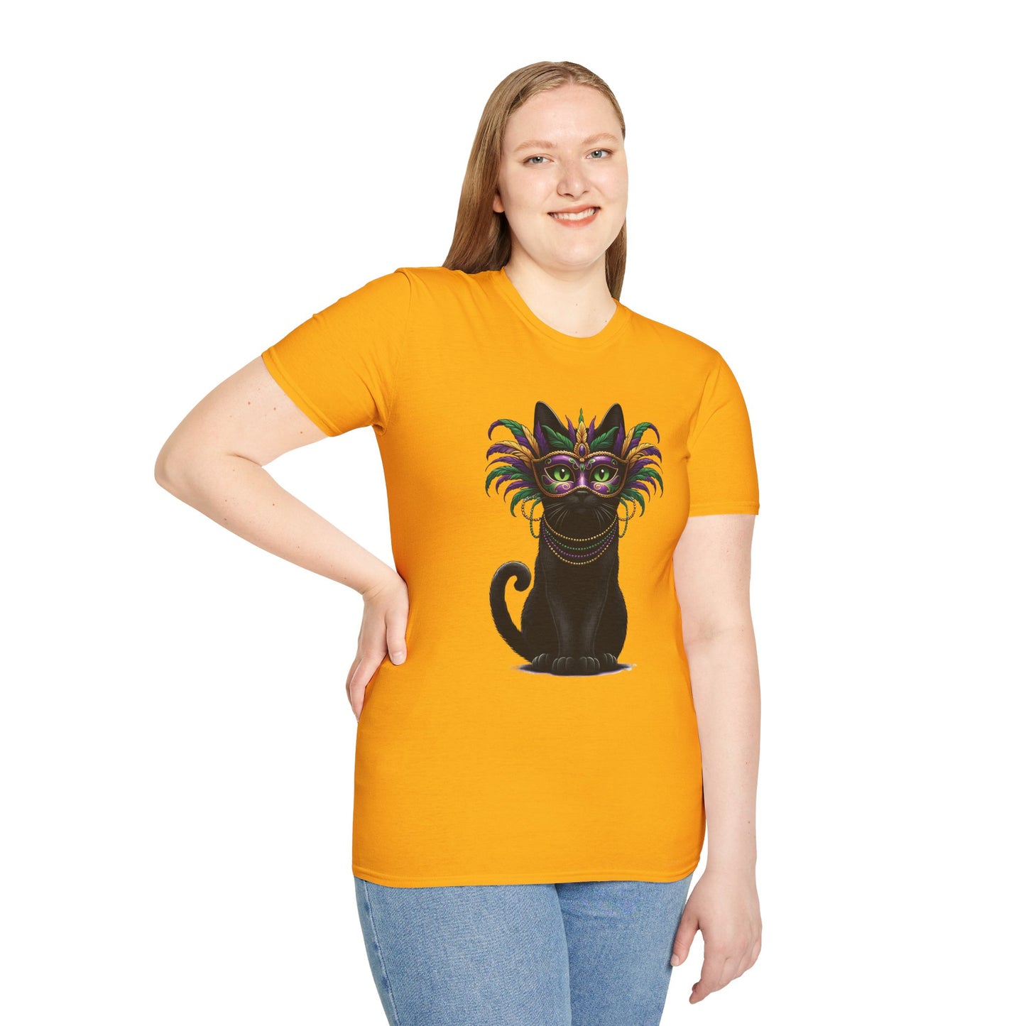 Black Cat Mardi Gras T-Shirt Masquerade Ball Kitten and Beads Tee New Orleans French Quarter NOLA Carnival Parade Cat