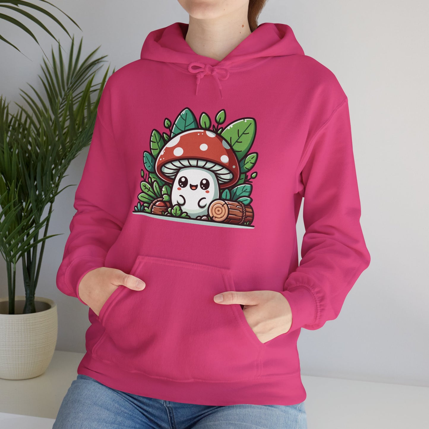 Happy Mushroom Hoodie, Shroom in the Forest Hooded Sweatshirt, Retro Hippie Fungi Shirt