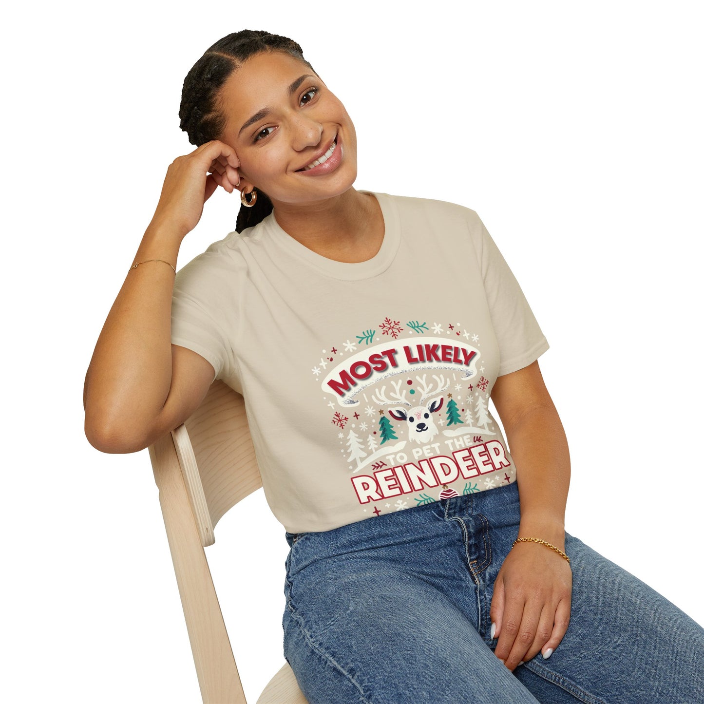 Most Likely to Pet the Reindeer Softstyle T-Shirt