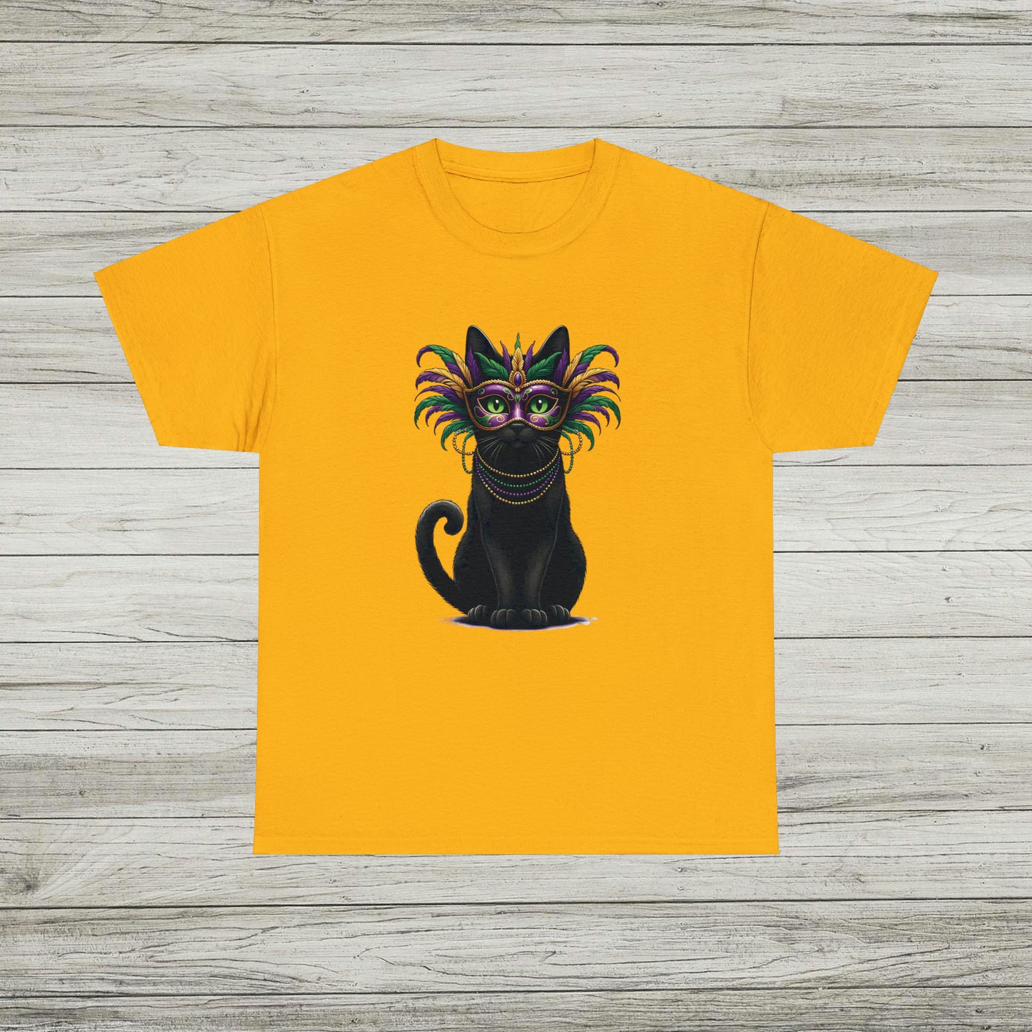 Black Cat Mardi Gras T-Shirt Masquerade Ball Kitten and Beads Tee New Orleans French Quarter NOLA Carnival Parade Cat