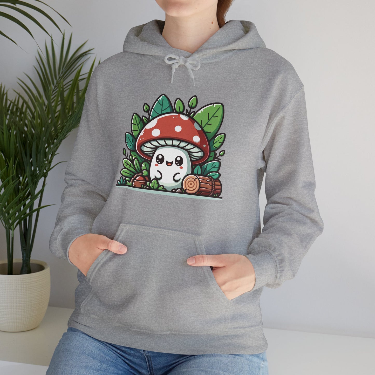 Happy Mushroom Hoodie, Shroom in the Forest Hooded Sweatshirt, Retro Hippie Fungi Shirt